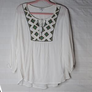 Crown & Ivy Boho Embroidered Flow Top‎ Women's Size XL Made in India Cottagecore